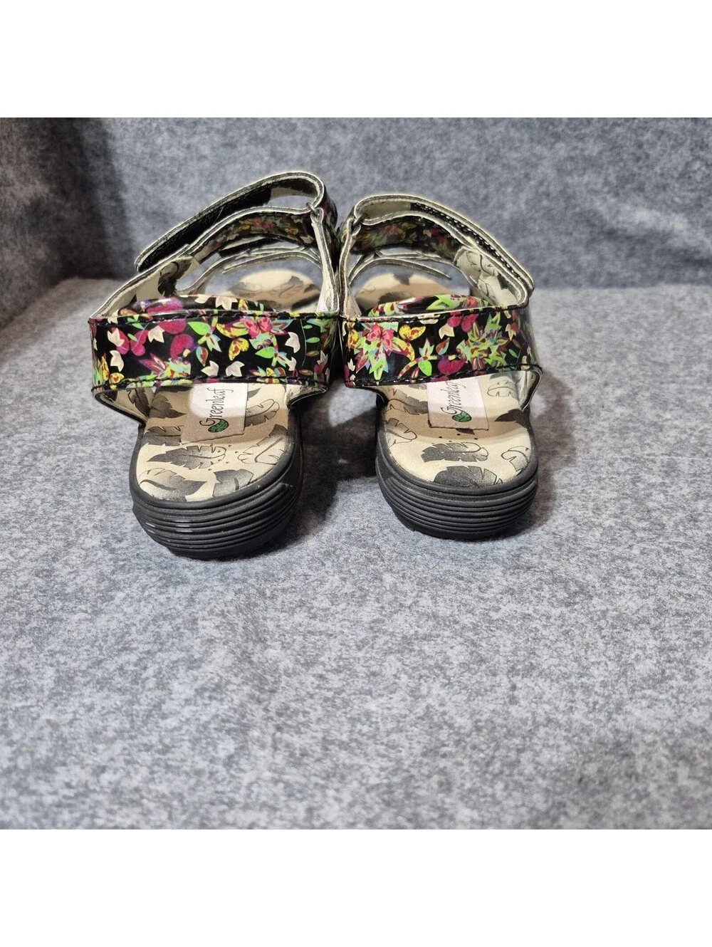 Women's Floral Greenleaf Leather 2-Strap Slingback Sandals Size 9
